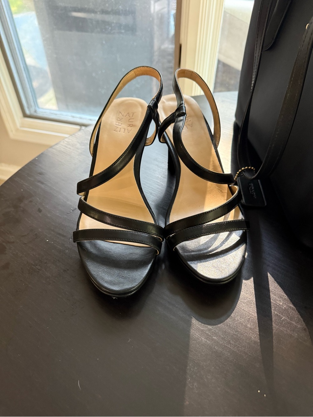 Naturalizer Black Strappy Slingback Heels
